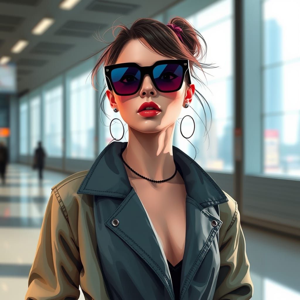 Young Woman in Futuristic Shades with Brightly Colored Frame...