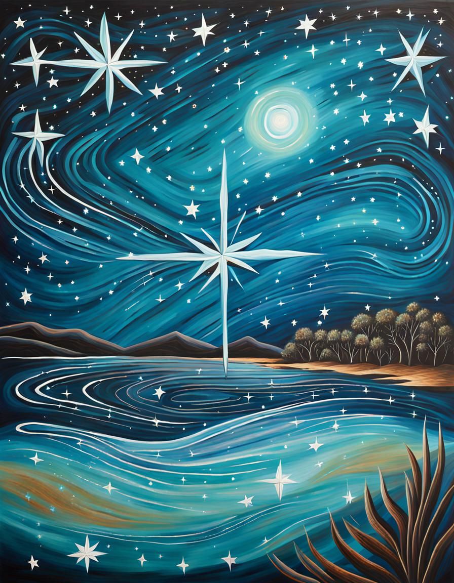 Aboriginal Art: Crux Constellation in Aqua