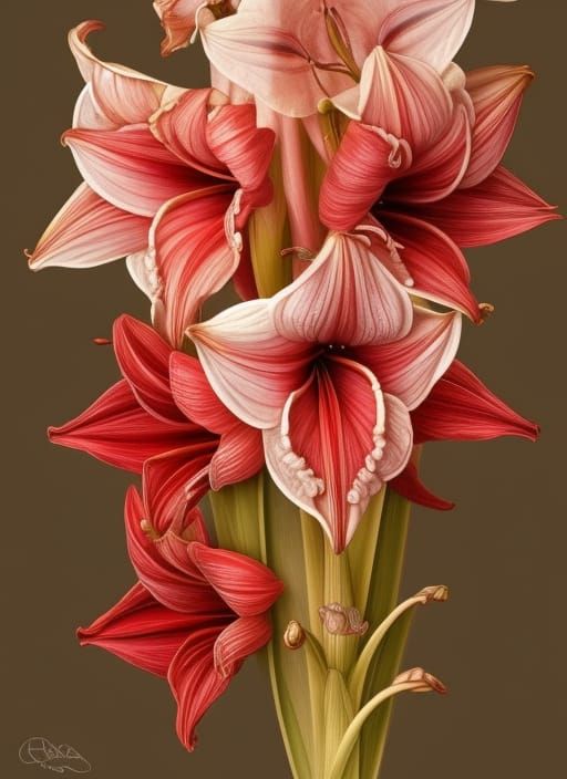 Detailed Blue Amaryllis Flowers in Digital Painting Style