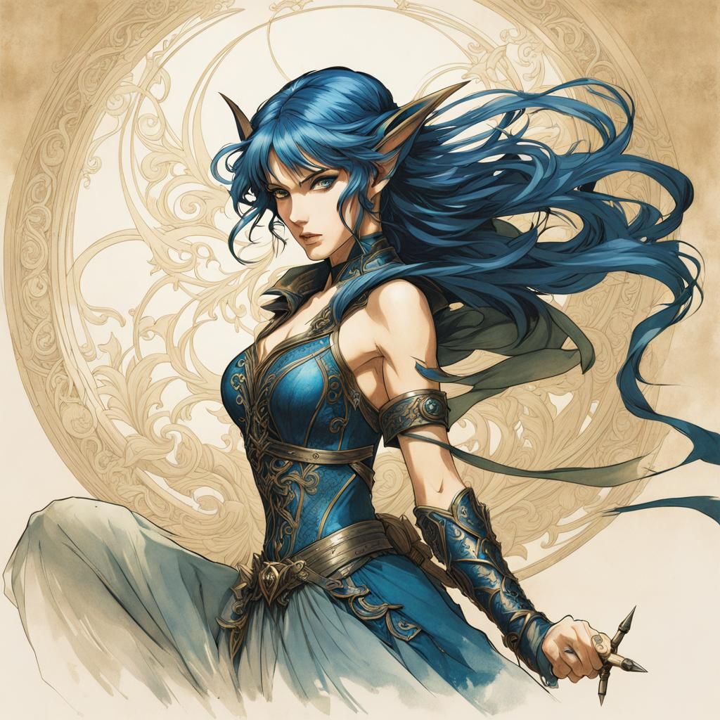 Graceful Elf Warrior in Anime Style