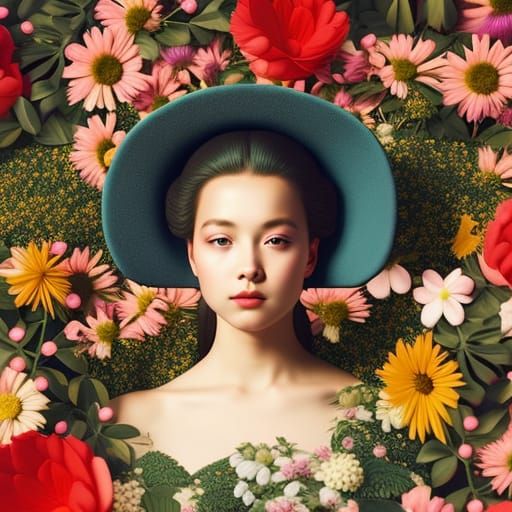 Young Woman Portrait with Floral Accents