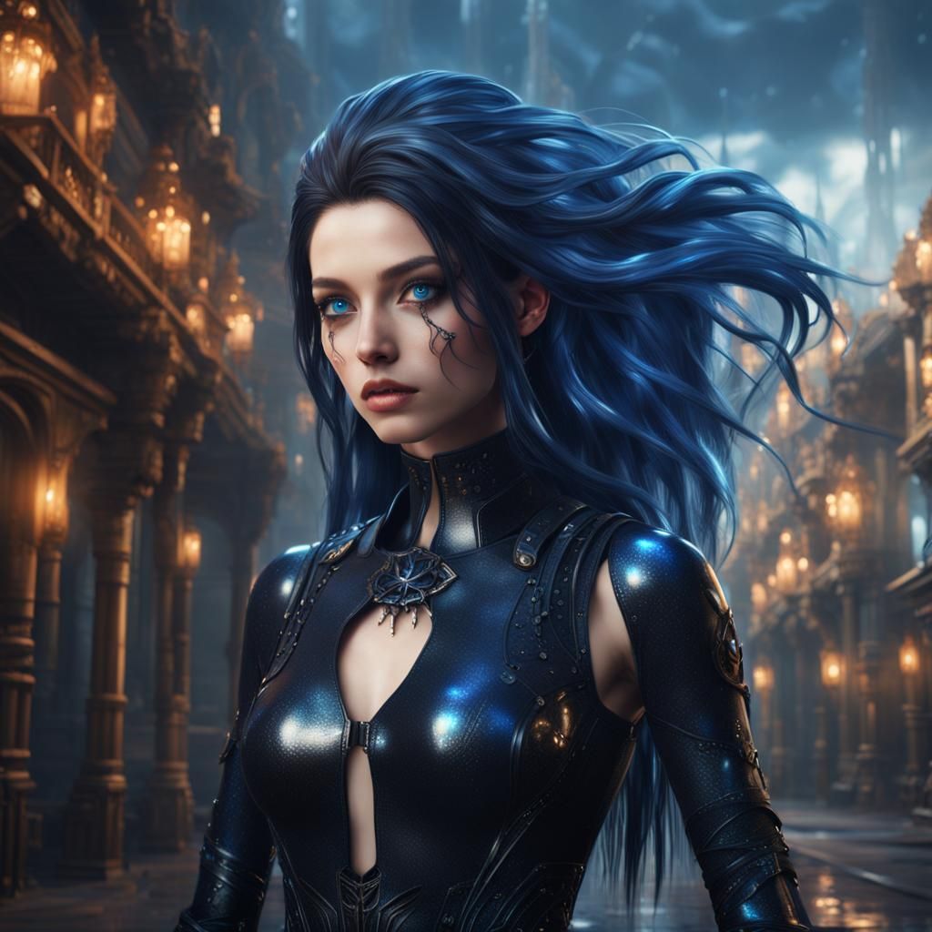 Girl in Latex Outfit: Detailed Fantasy Art