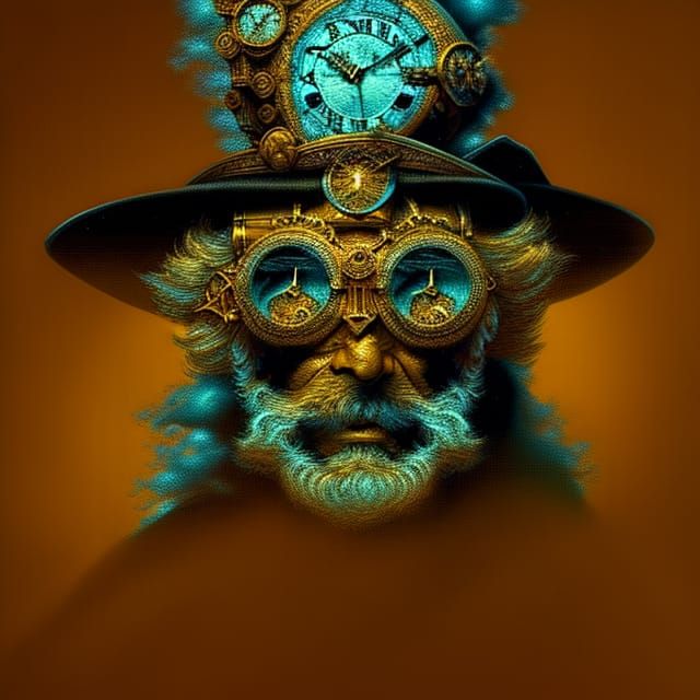 Steampunk Portrait of Father Time with Clockwork Head