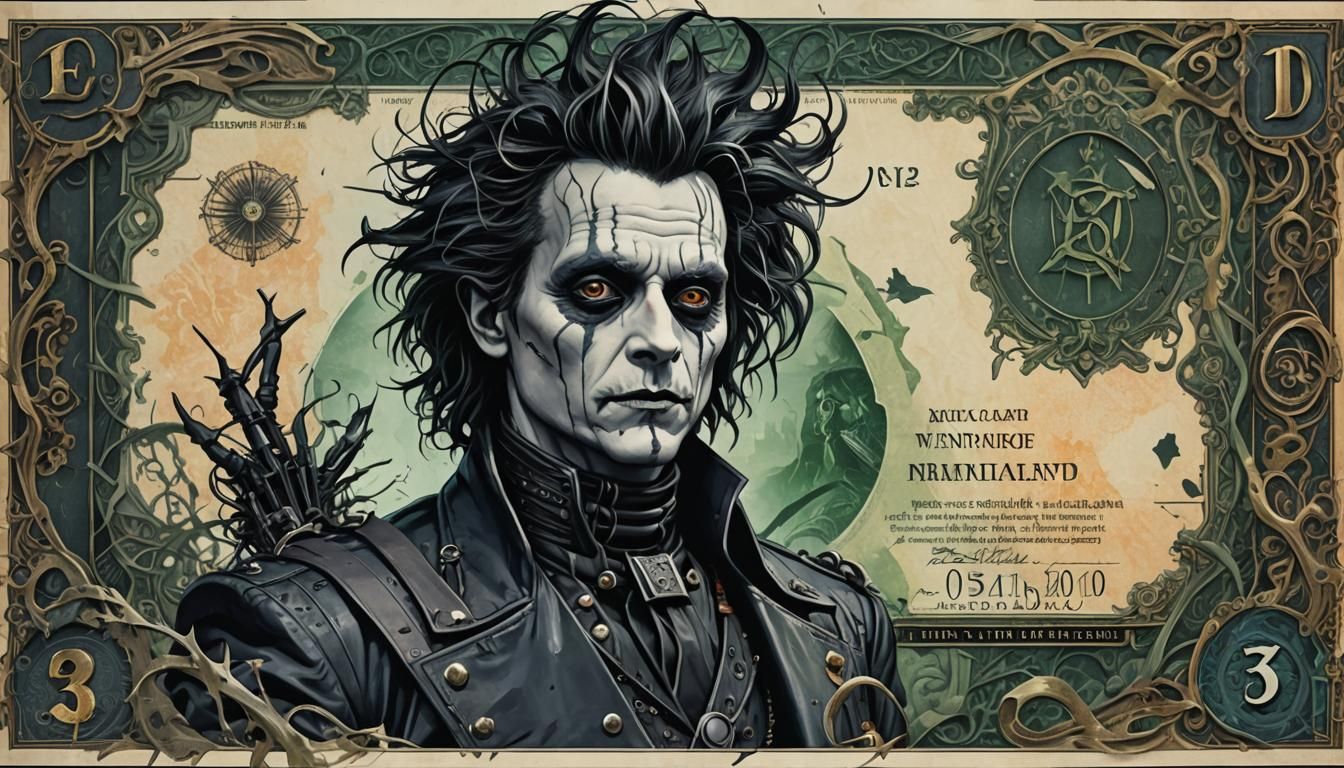 Edward Scissorhands Banknote Art in Detailed Matte Painting