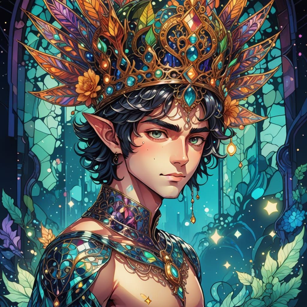 Psychedelic Manga Painting of a Smiling Prince