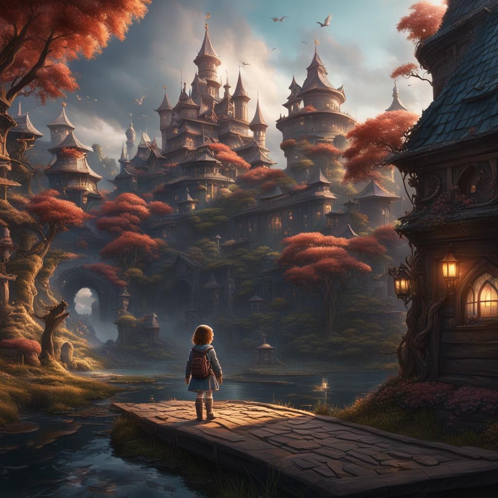 Fantastical Little Girl in Detailed Matte Painting