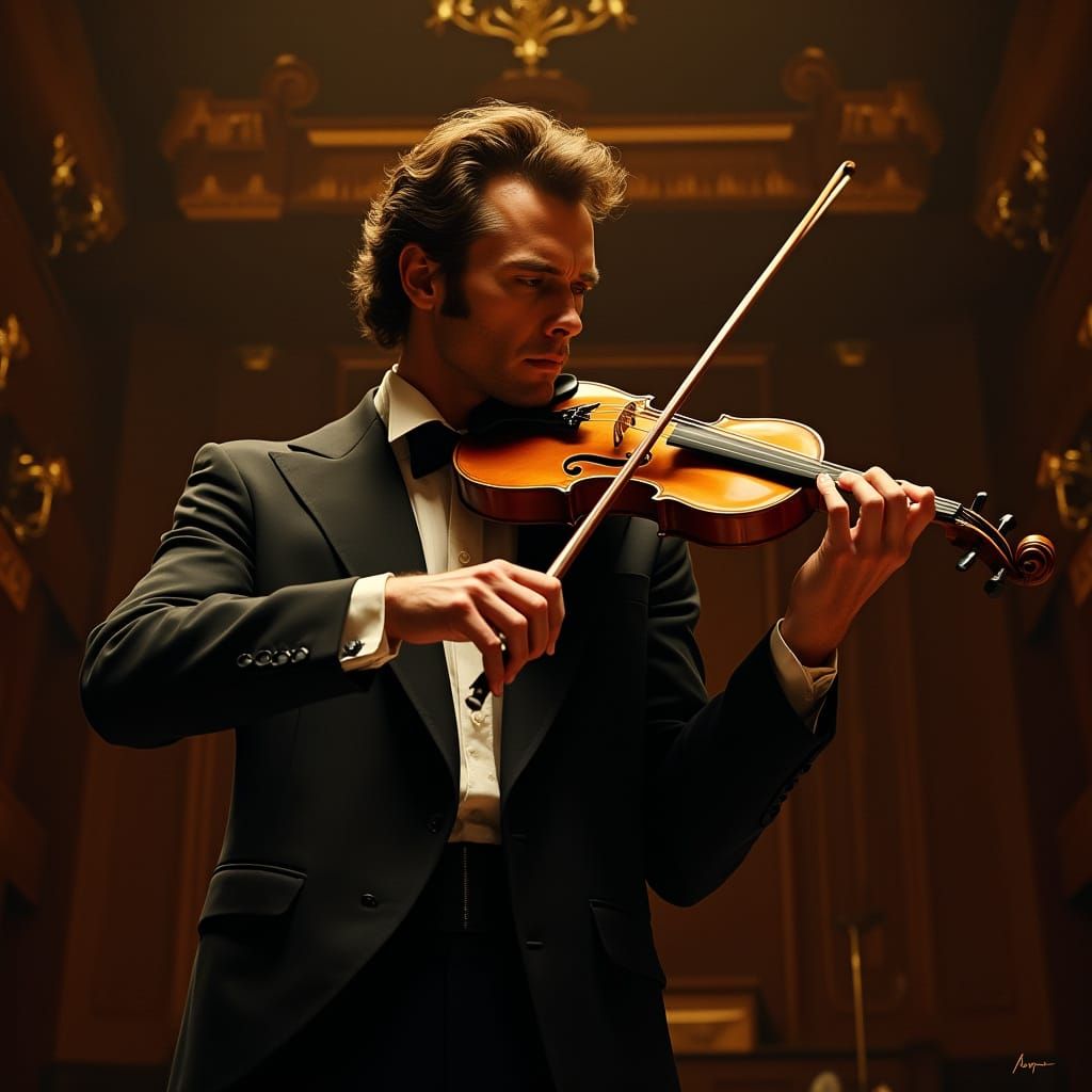 Young Clint Eastwood as Concert Violinist in Dramatic Oil Pa...