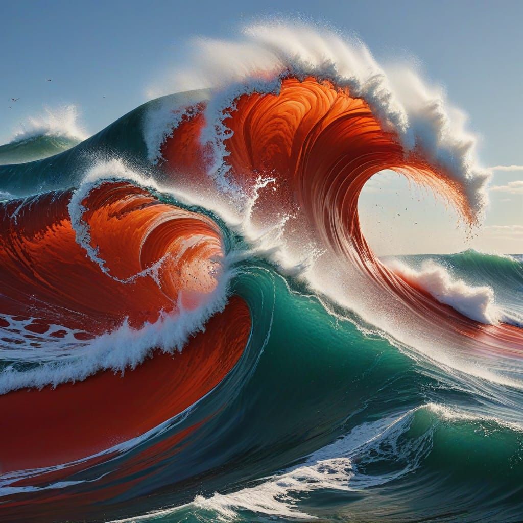 Vermillion Tsunami in Vibrant Watercolor