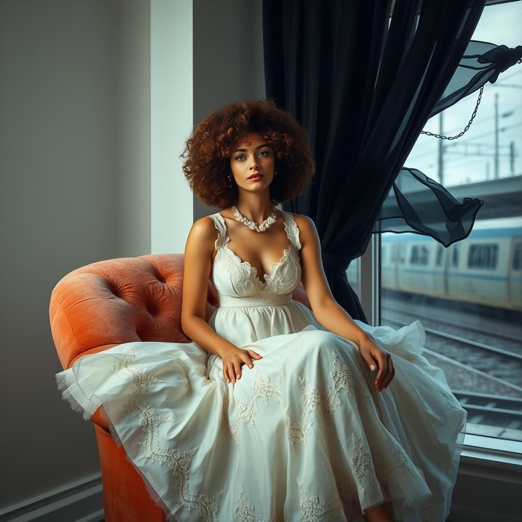 Woman in White Dress by Train Station