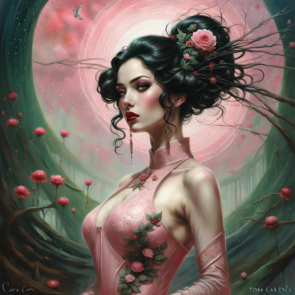 Glamorous Woman in Latex Lingerie, Dark Art Style