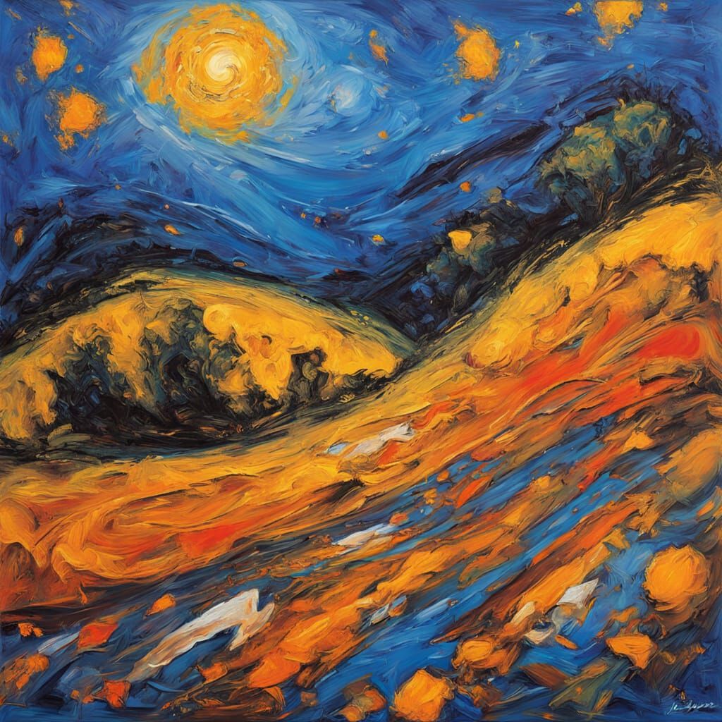 Dynamic Night Sky Neo-Expressionist Oil Painting with Thick ...