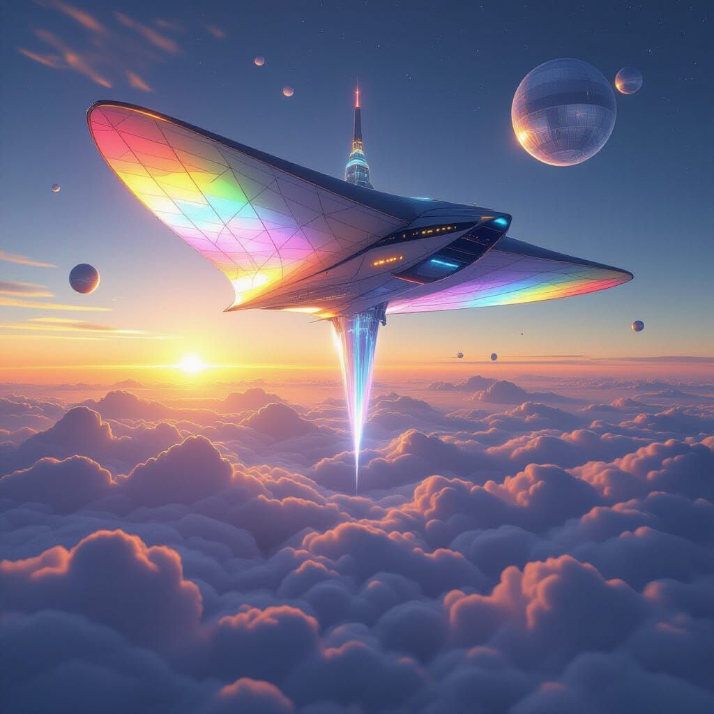 Majestic Sky-Manta Glide-Ship Soars Above Cloud Sea