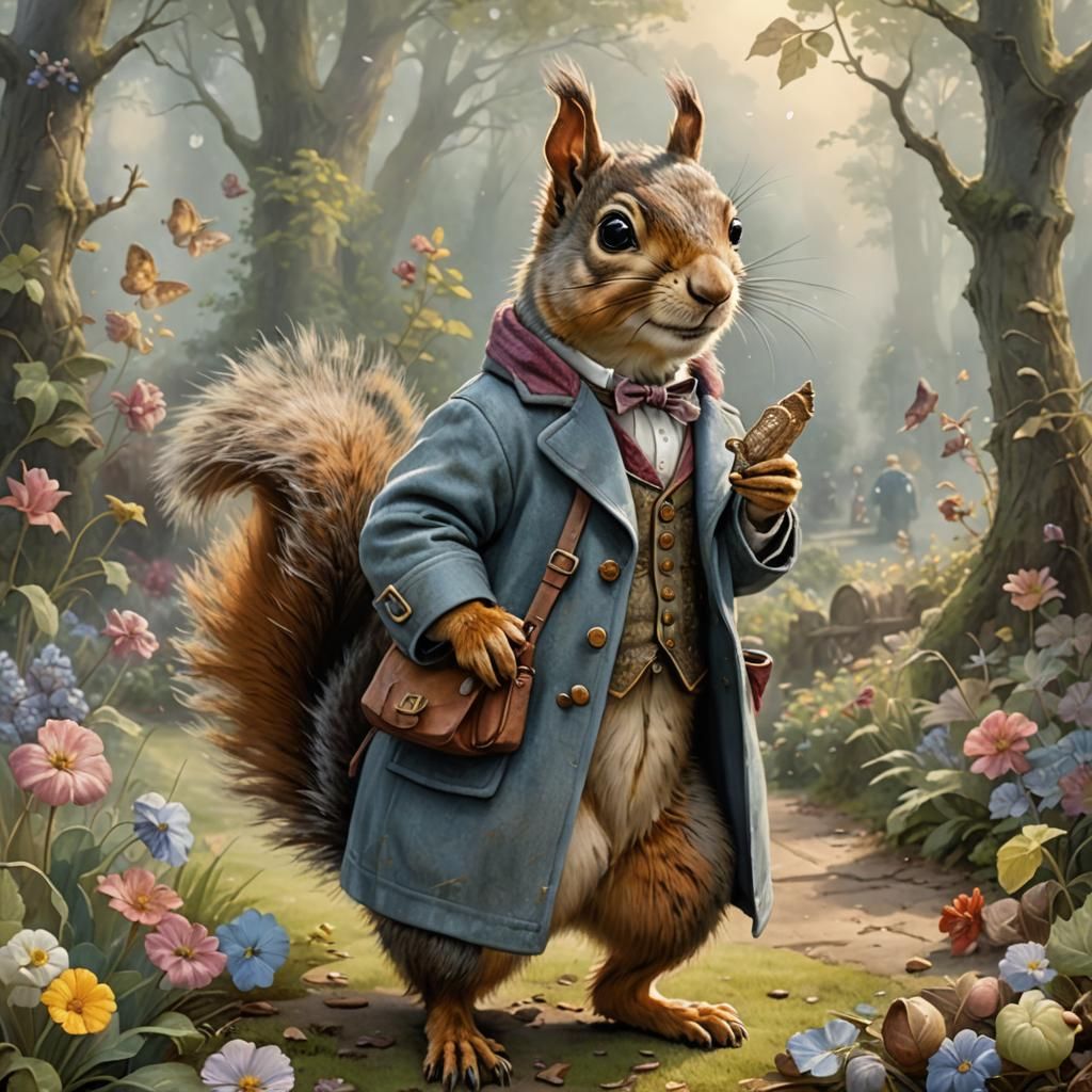 Squirrel in Boy's Clothes, Beatrix Potter Style