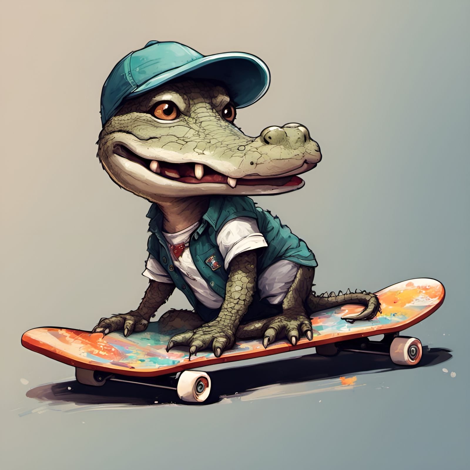 Alligator on Skateboard: Digital Illustration in Pixar Style