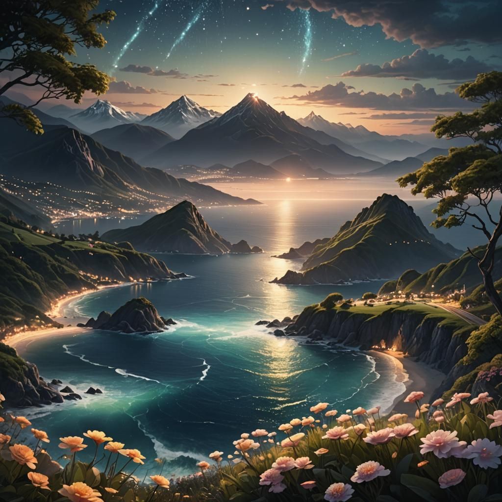 Luminescent Nature Scene with Glowing Lights