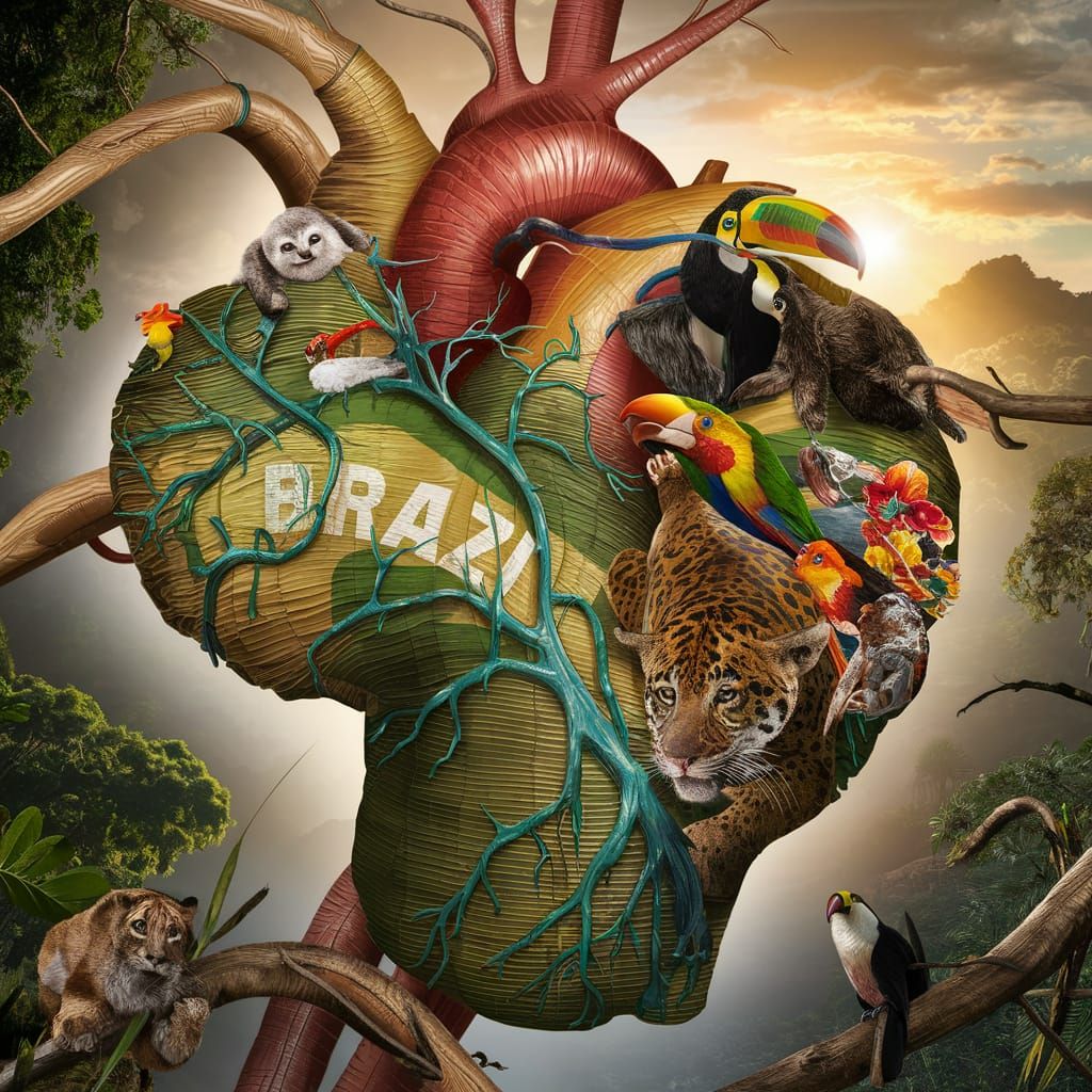 Close up illustration of Brazil, the Beating Heart of the Am...