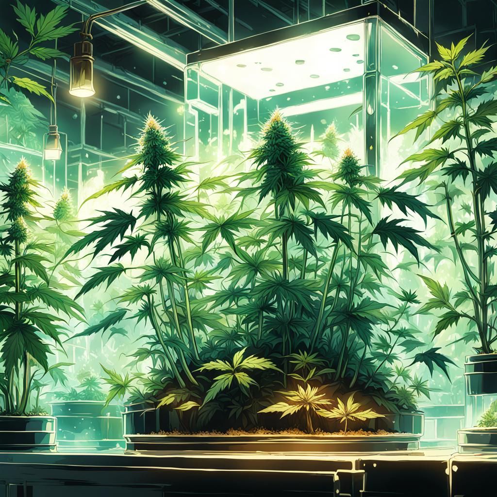 Crystal Cannabis Plants in Studio Ghibli Style