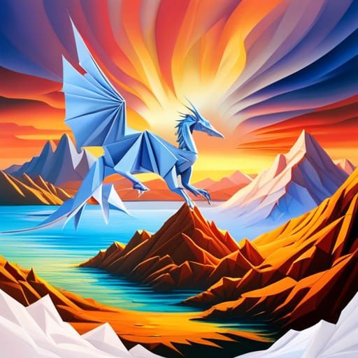 Enchanting Origami Dragon in Paper Landscape