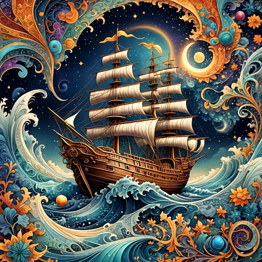 Abstract Fractal Ship in Holographic Style