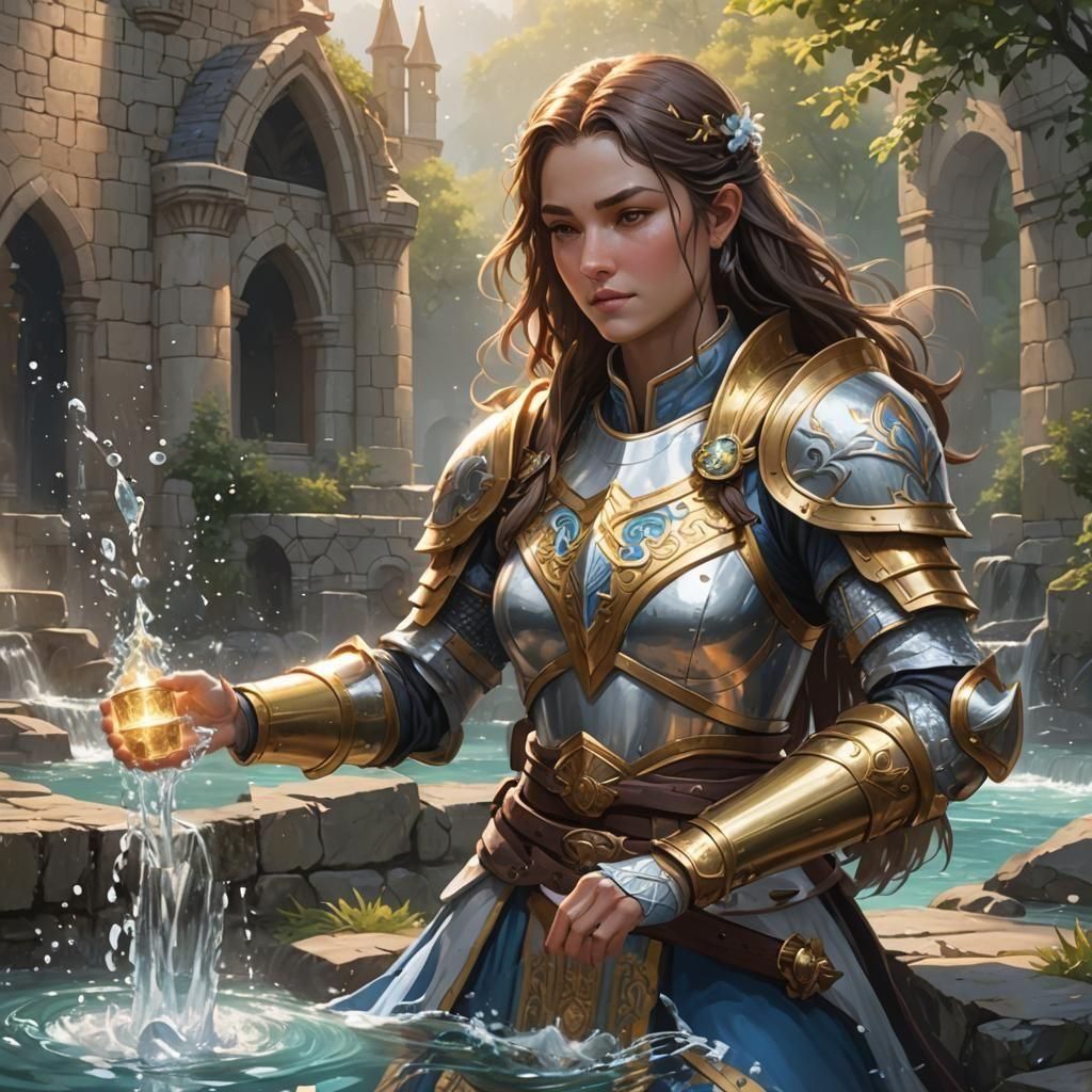 Female Paladin Blesses Holy Water with Light