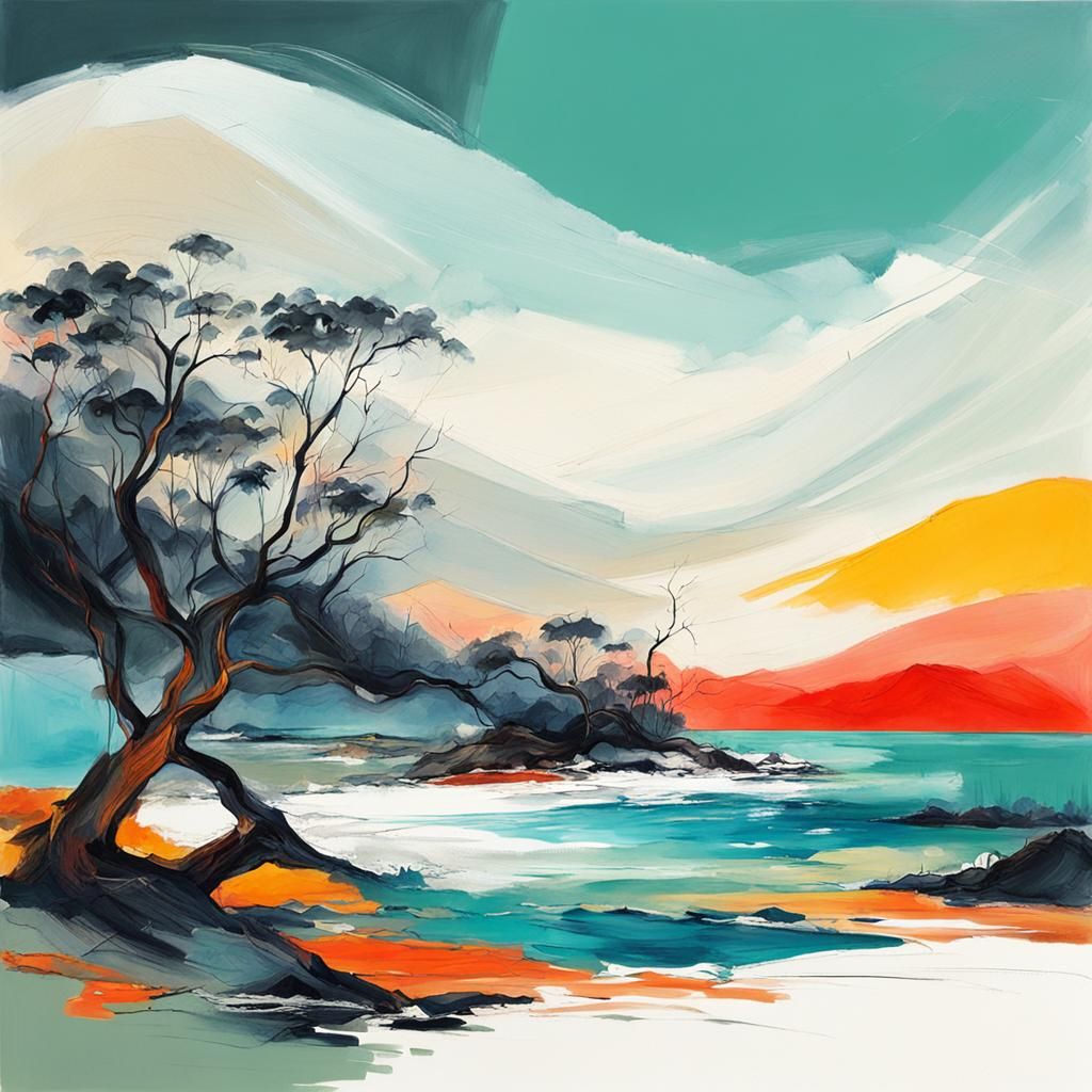 Abstract Seascape Drawing in Impressionistic Style