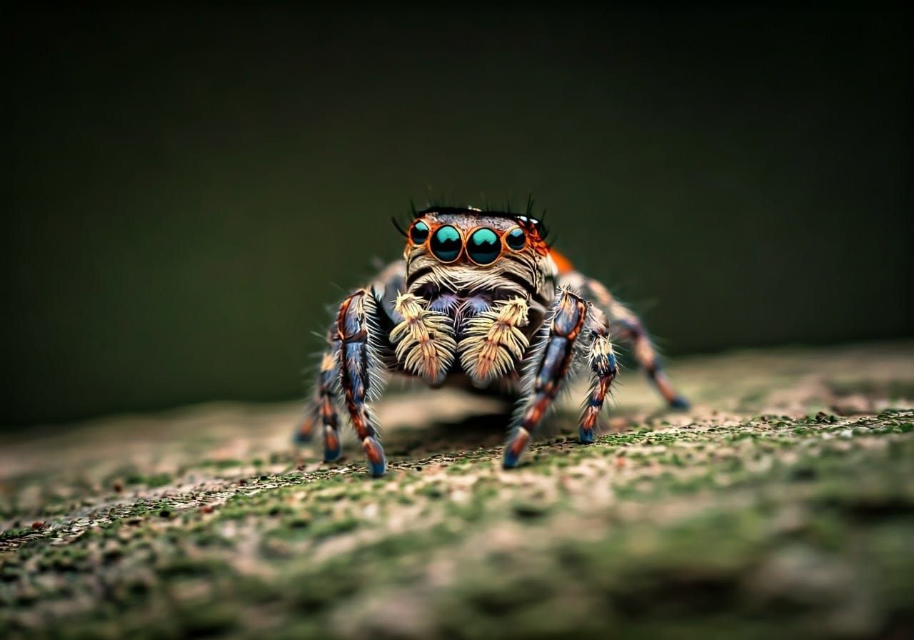 Hyperrealistic Iridescent Jumping Spider in Cinematic Lighti...
