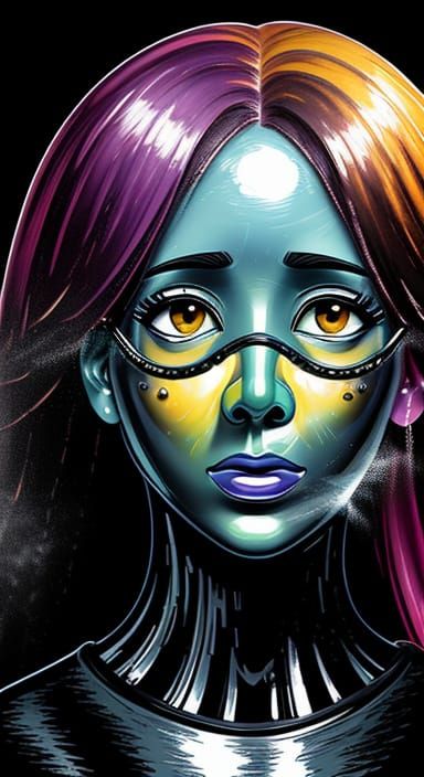 Abstract Portrait with Scratchboard Background in Afremov St...