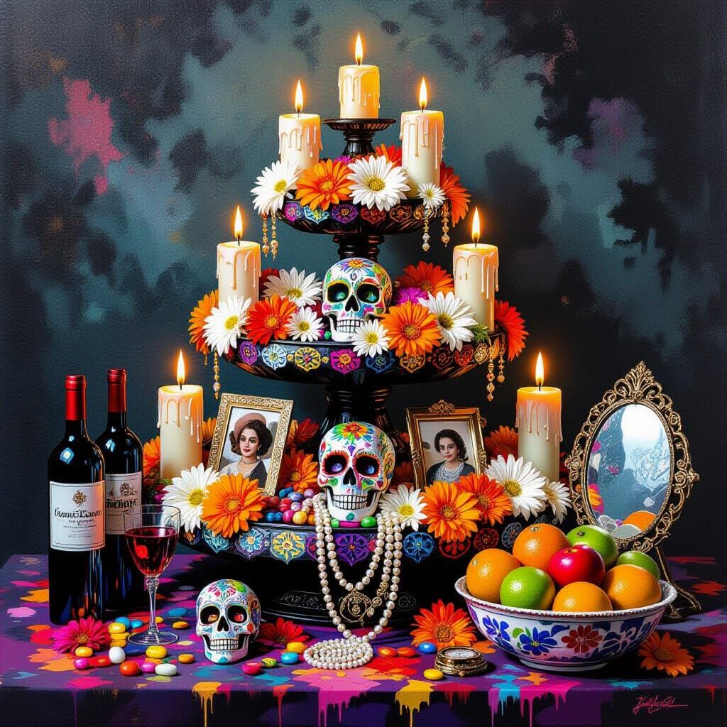 Day of the Dead Ofrenda in Graffiti Art Style
