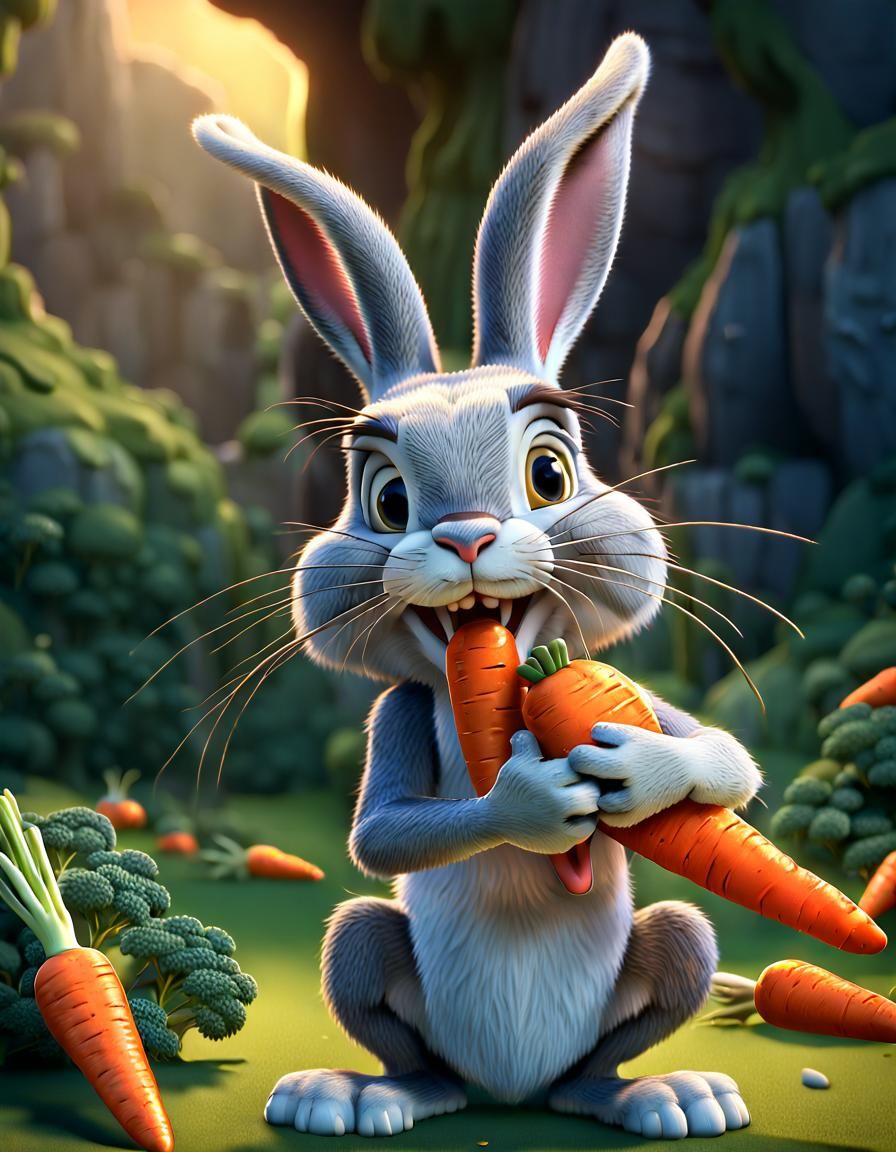 Bugs Bunny Eating Carrot: Detailed Matte Painting