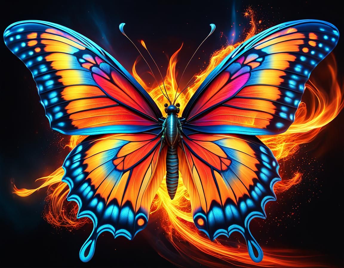 Fiery Butterfly Spreads Light: 3D Concept Art