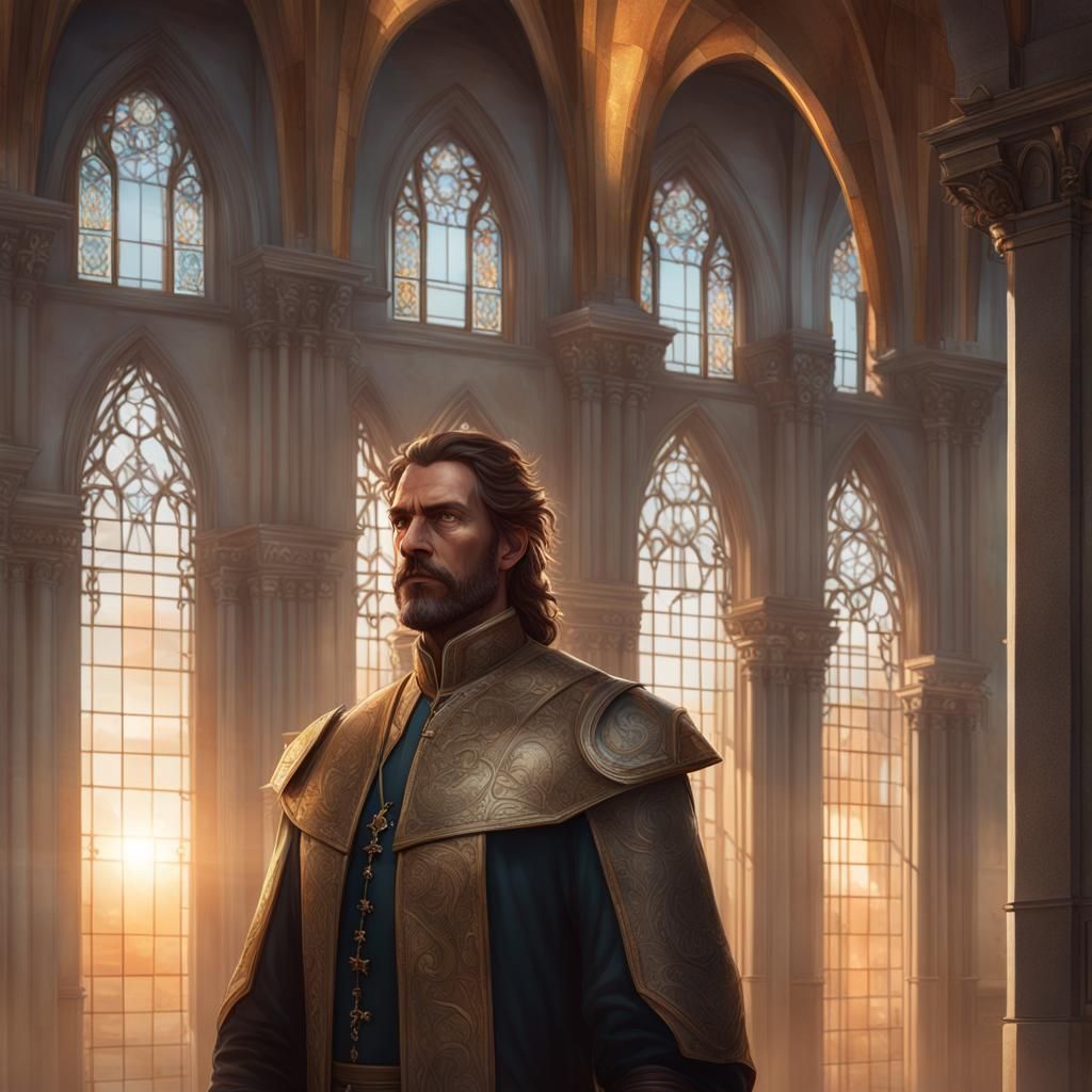 17th Century Church and Castle Sunset, Digital Art