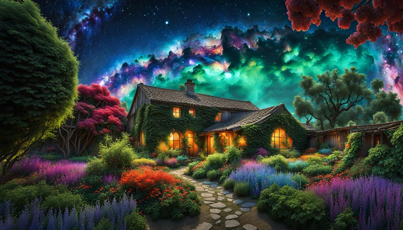 Cosmic Garden: A Hyperdetailed Psychedelic Nebula Landscape