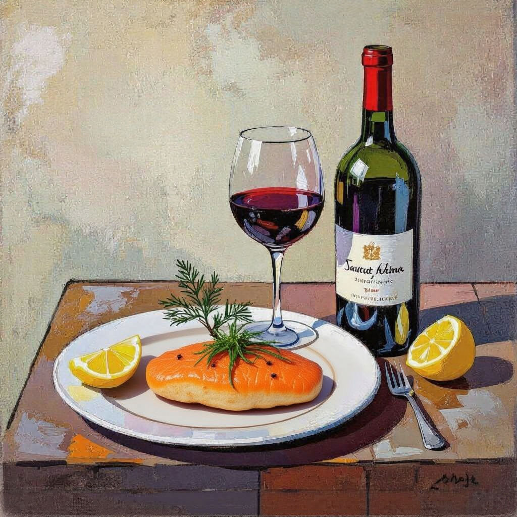 Picasso Style Shrimp and Wine Still Life