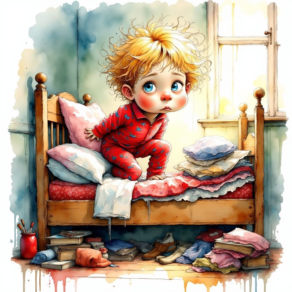 Whimsical Morning Scene in Vibrant Colors and Textures