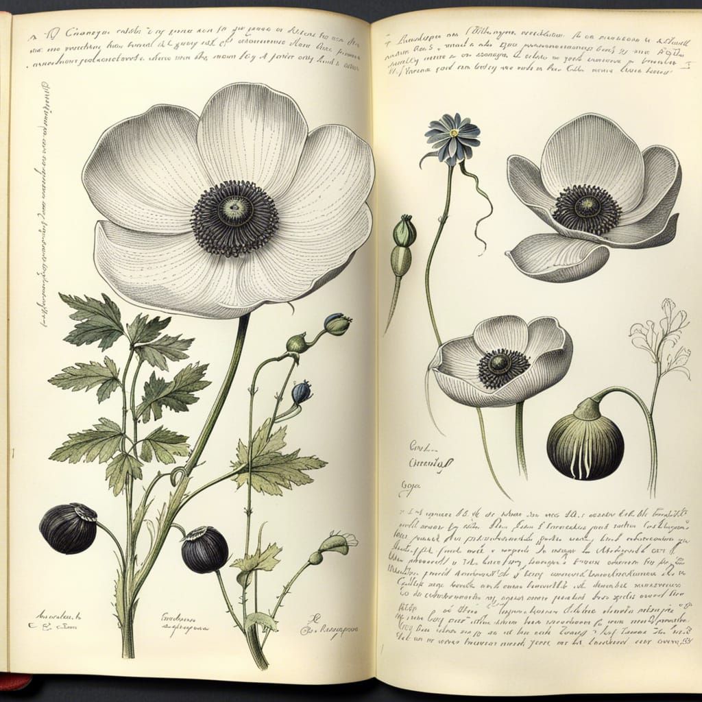 White Anemones: Edwardian Botanical Illustration