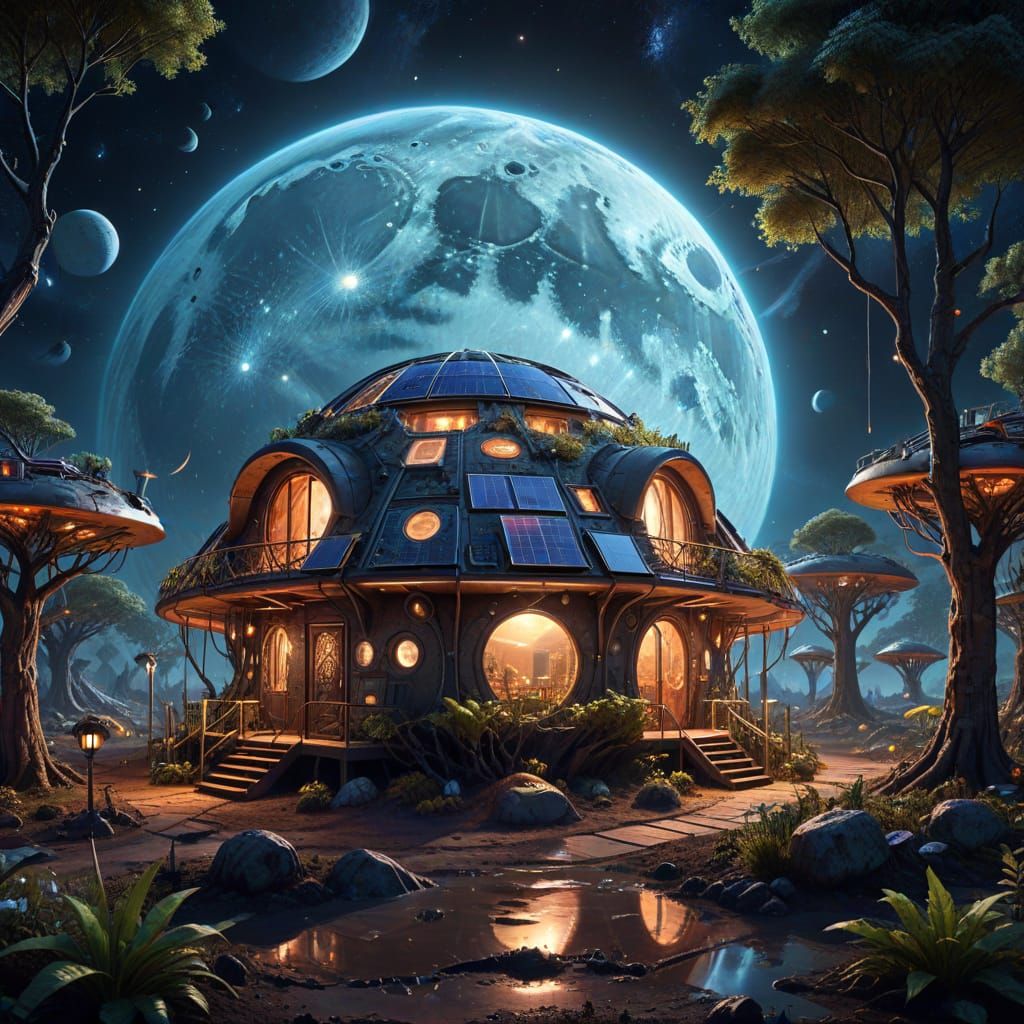Solarpunk Lunar Oasis in Hyperrealistic Splendor