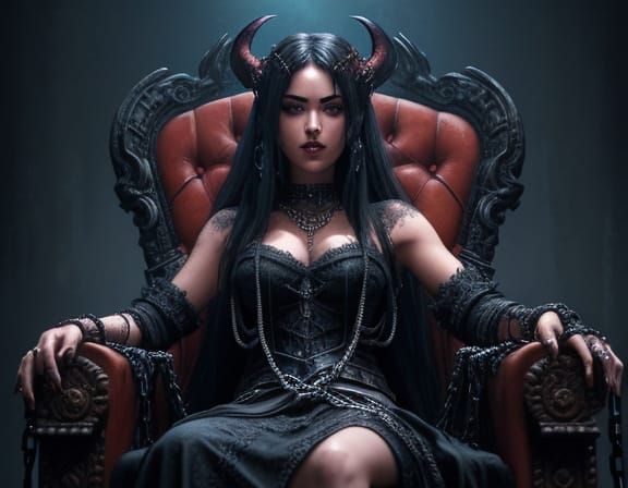 Devil Girl Portrait in Grunge Oil Painting Style