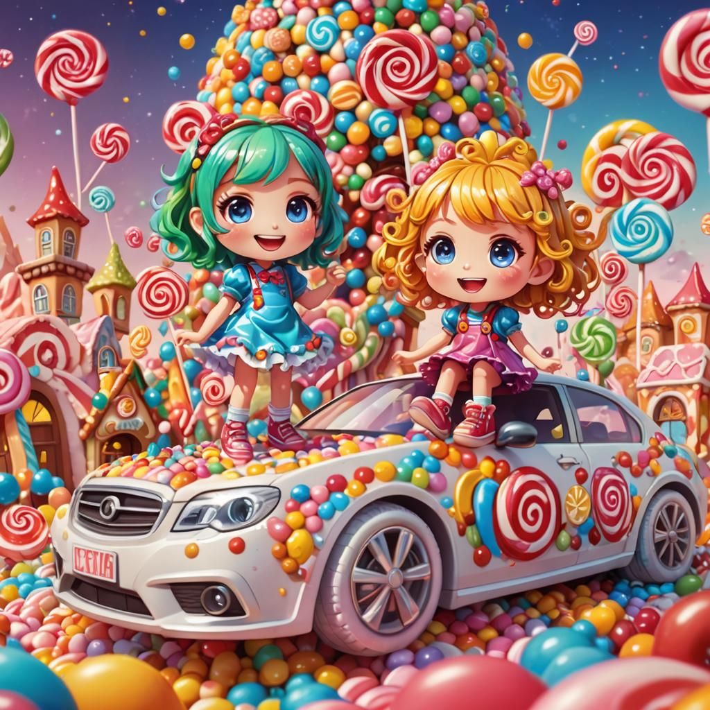 Chibi Girl in Candyland: Hyperrealistic Cel-Shaded Art