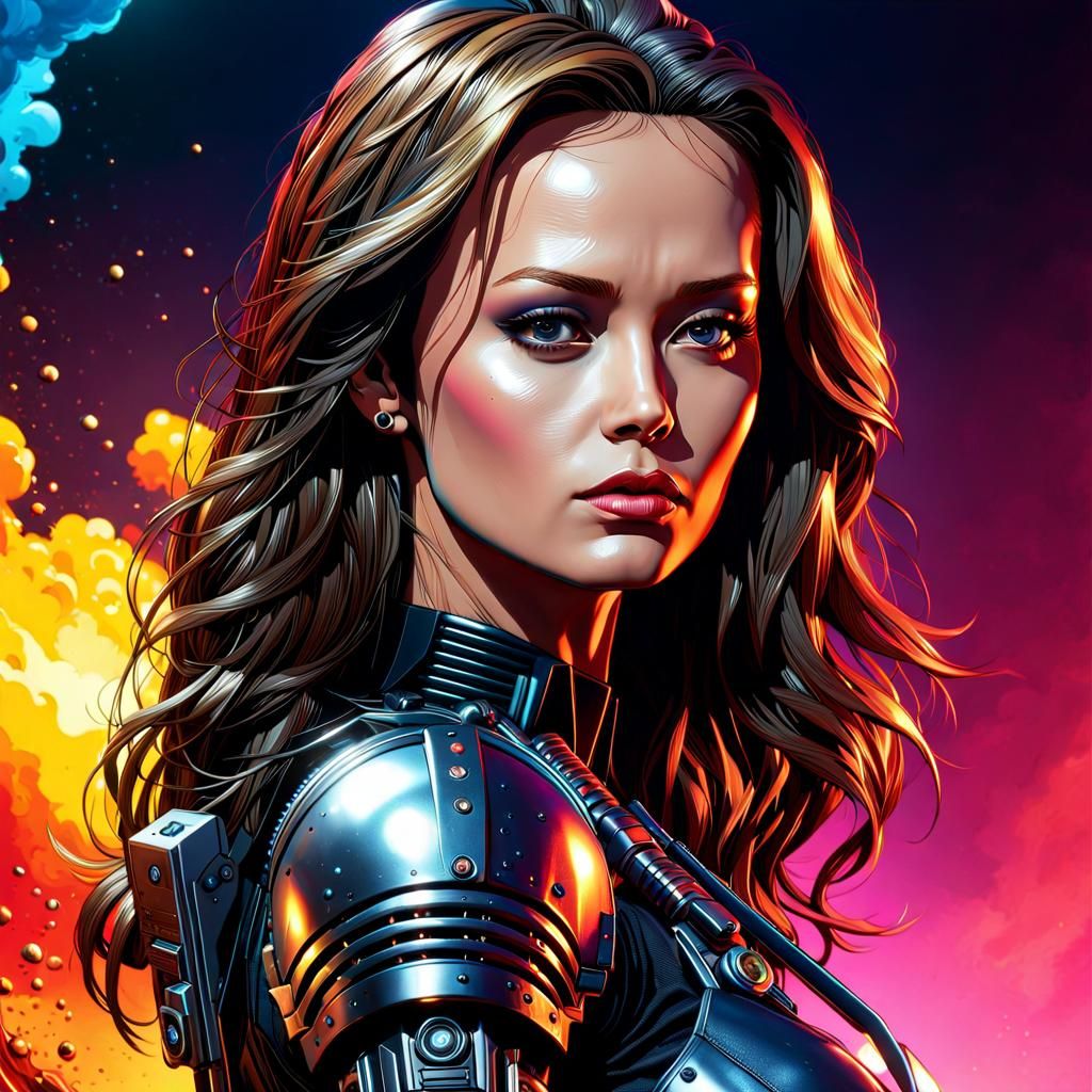 Hyperrealistic Terminator Portrait of Summer Glau