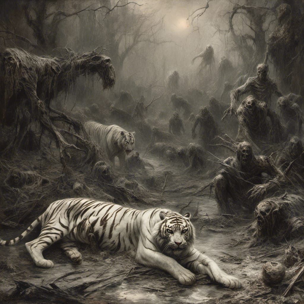 Zombie White Tiger in Macabre Evolving World