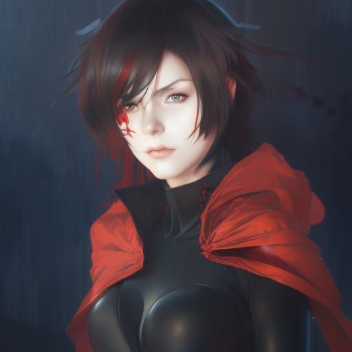 Anime Girl Portrait with Red Cape, Hyperdetailed Digital Art