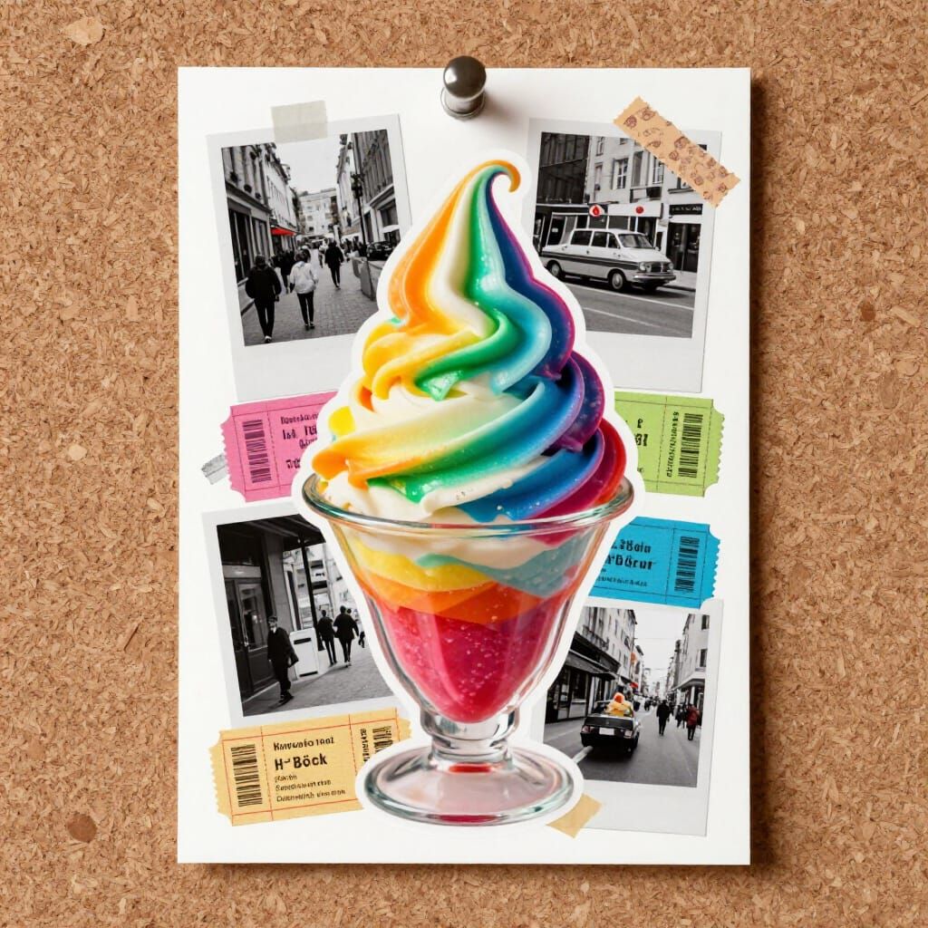 Vibrant Rainbow Sherbert Collage on Cork Board