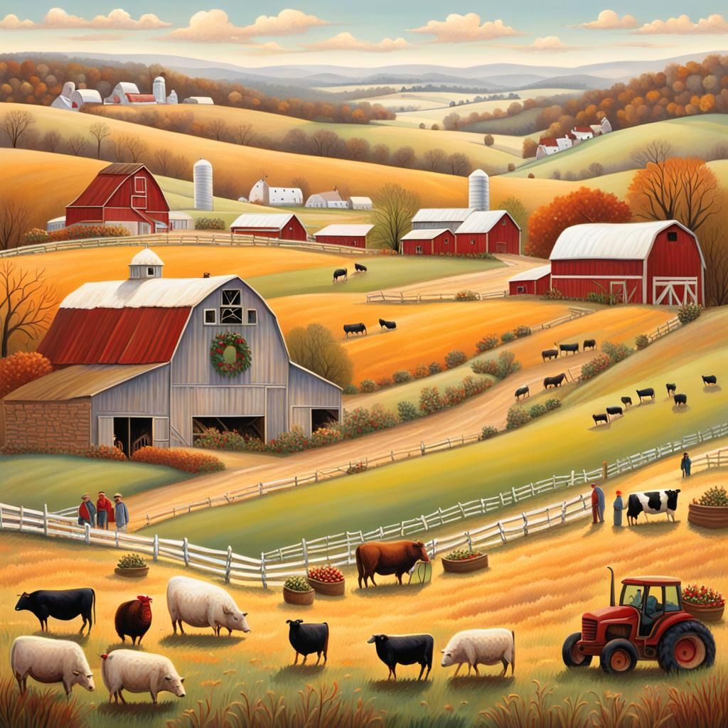 Christmas Farm Scene with Farmer's Market