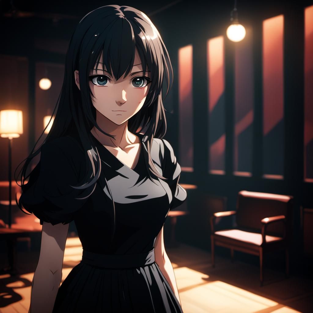 Ethereal Anime Goddess Shines in Darkened Chamber