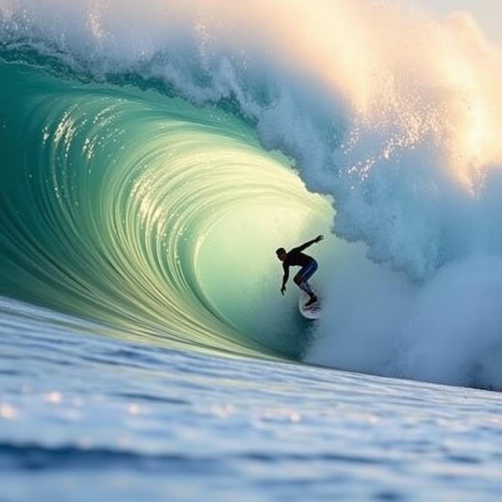 Surfer Rides the Pipeline, Hawaii