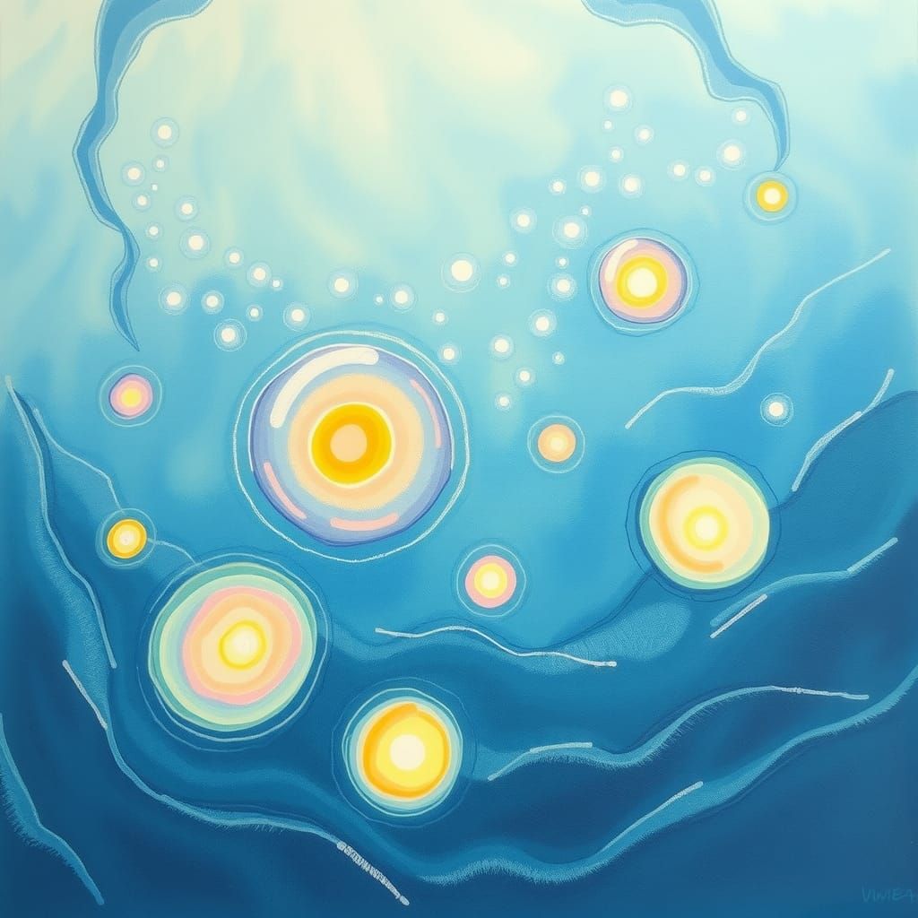Glowing Orbs of Light drifting in the OceanThe drawing was m...