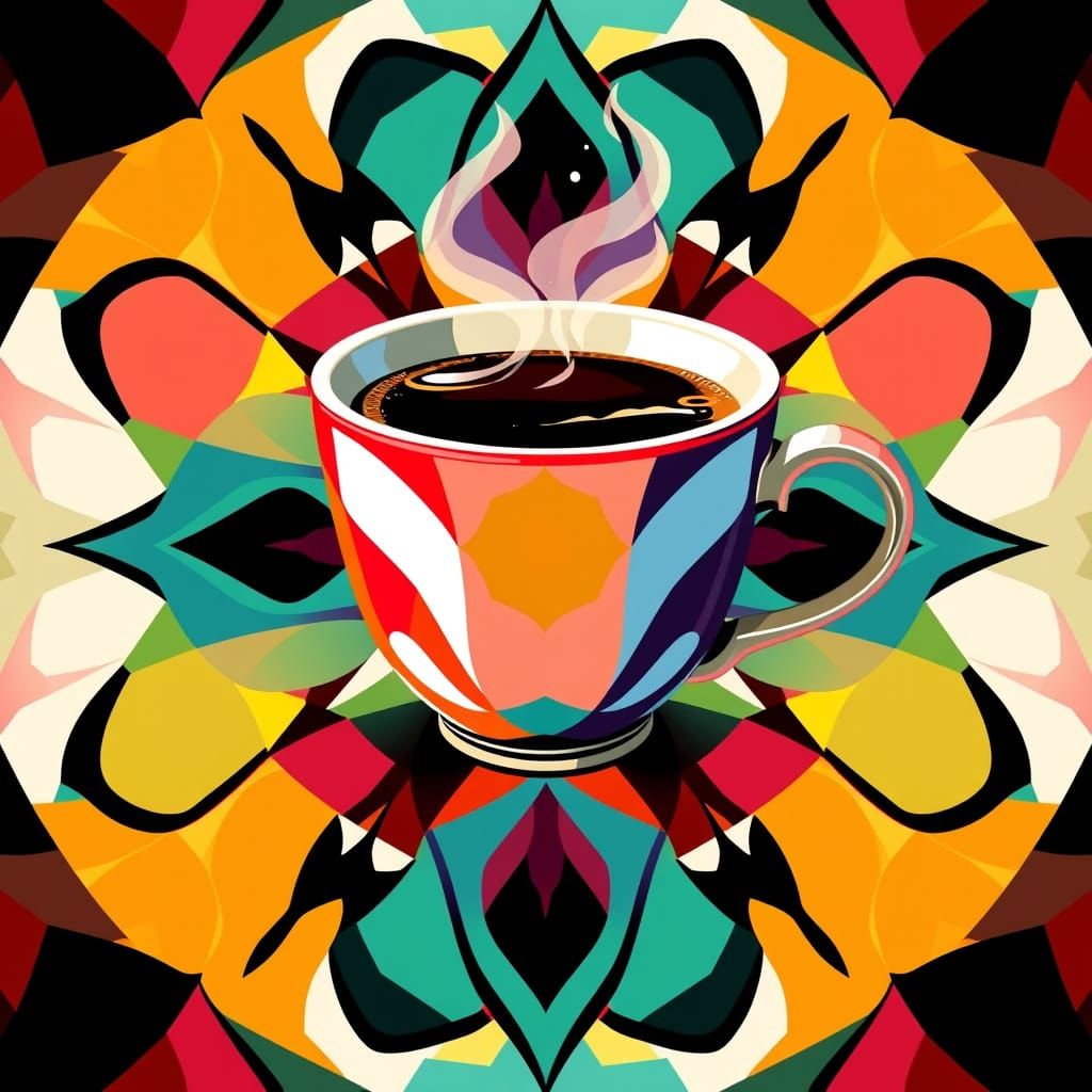 Geometric Coffee Cup in Bold Triadic Colors