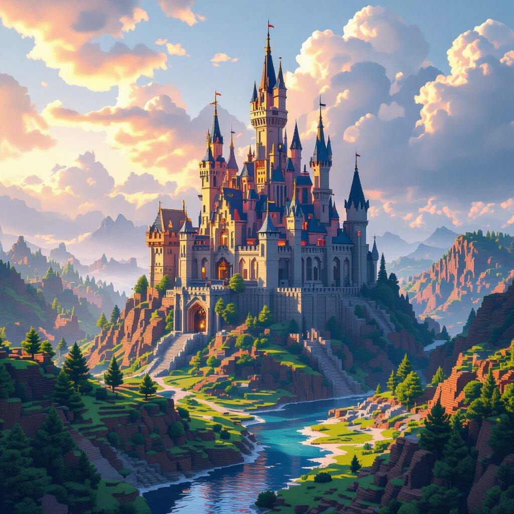 Minecraft Castle Landscape in Digital Matte Painting Style
