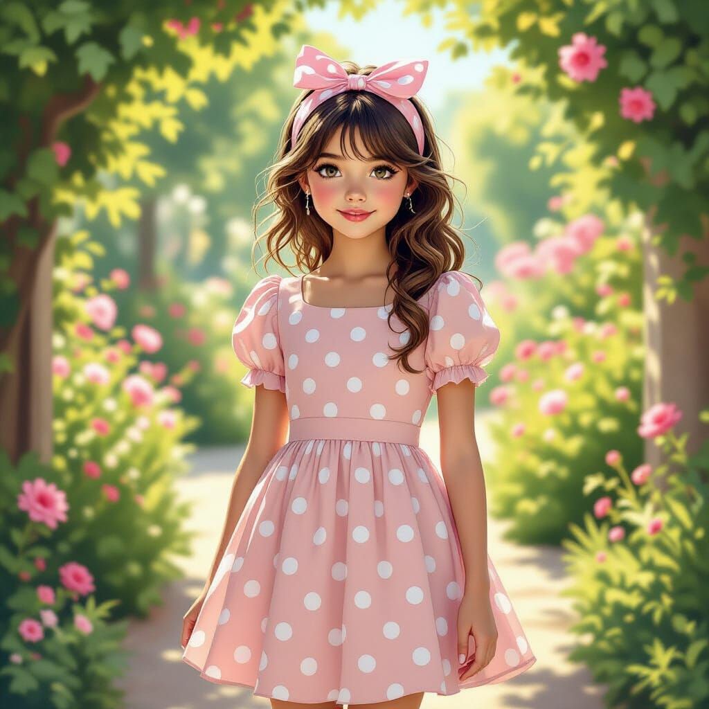 Whimsical Garden Portrait of Girl in Pink Dress