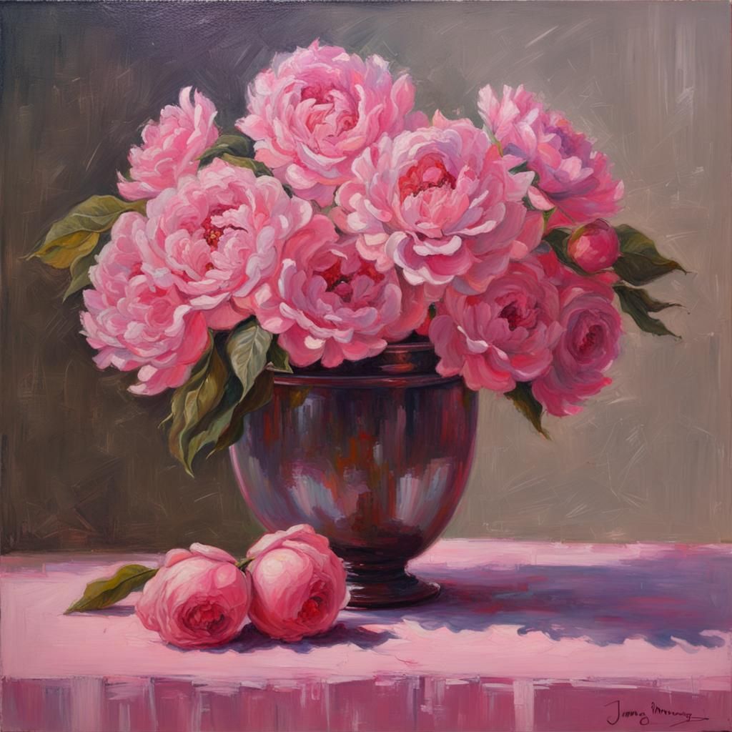 Monochromatic Pink Oil Painting by Gurney Style